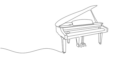 Continuous line drawing piano isolated on white background. Acoustic musical instrument pianoforte in one line art drawing. Piano minimal contour illustration. Vector © Narek