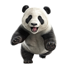 Happy panda  jumping and gaming , isolated background. Generative AI