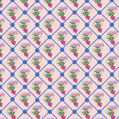 A pattern of small bouquets of stylized flowers and rhombuses