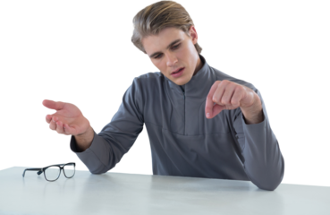 Businessman examining invisible product