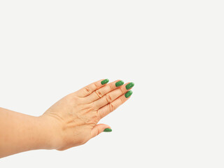 Woman's well-groomed hand, isolated on white background.