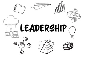 Leadership text amidst several vector icons