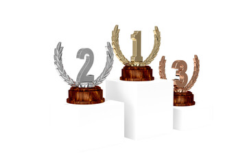 Composite image of trophies placed on pedestal