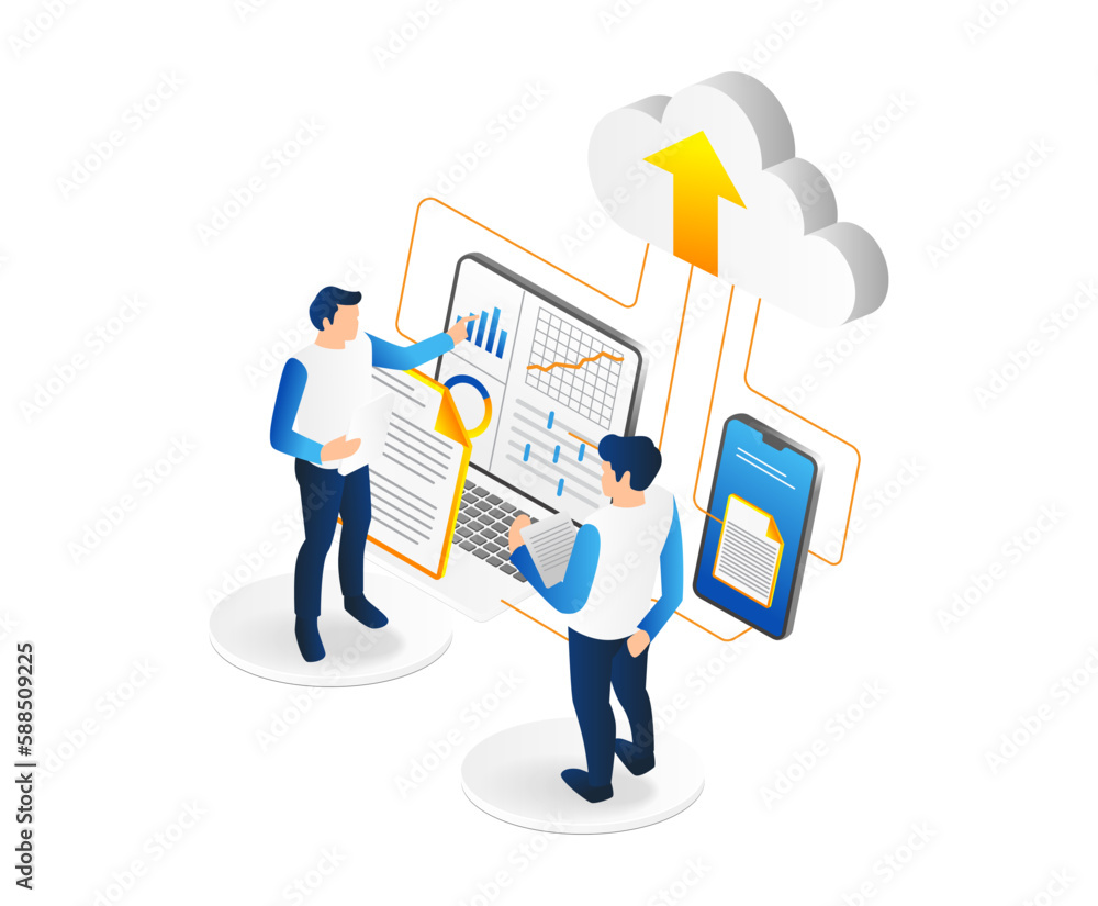 Aufkleber Isometric data analytics cloud computing data analysis data analytics cloud computing data analysis business analytics. Vector illustration