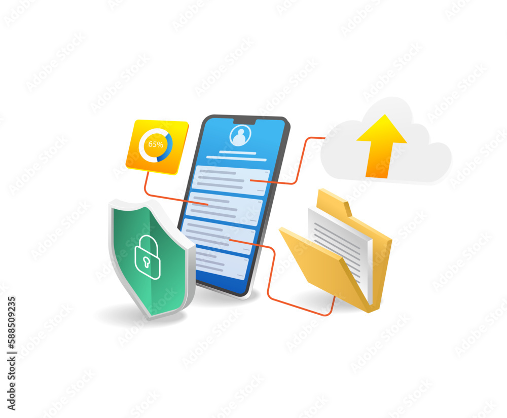 Aufkleber smartphone with antivirus shield and cloud computing icons. vector illustration.