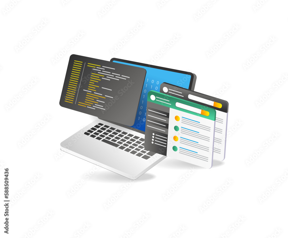 Poster Responsive web design on laptop and smartphone. Vector illustration.