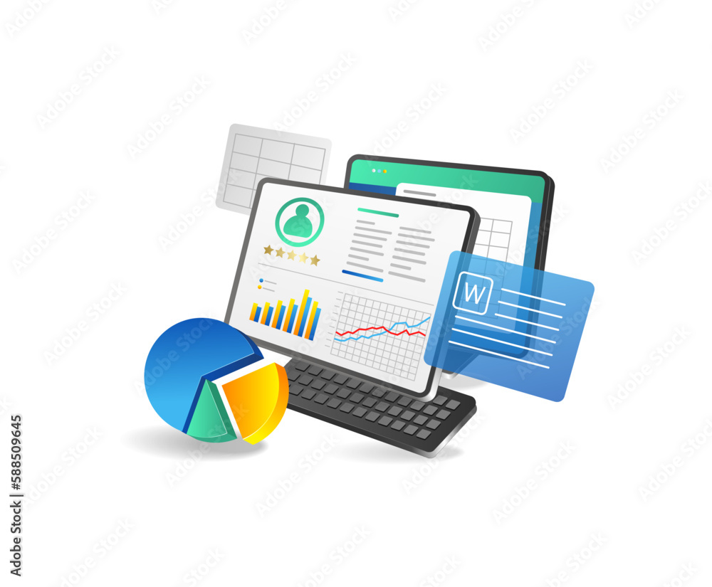 Aufkleber illustration of data analysis and financial report. vector graphic illustration.