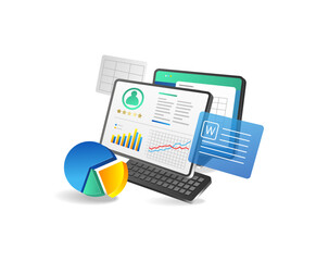 Illustration of data analysis and financial report. Vector graphic illustration.