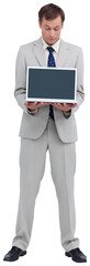 Businessman looking at the laptop he is presenting