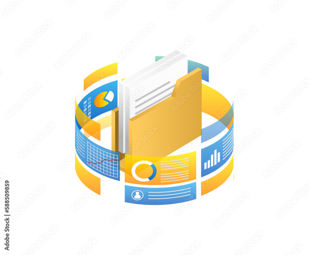 Poster Folder with documents isometric 3d icon on white background for web design