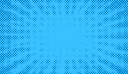 Blue comics background. Abstract lines backdrop. Bright sunrays. Design frames for title book. Texture explosive polka. Beam action. Pattern motion flash. Rectangle fast boom. Vector illustration