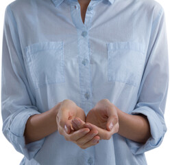 Mid section of woman pretending to hold an invisible object
