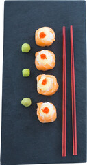 High angle view of sushi with chopstick