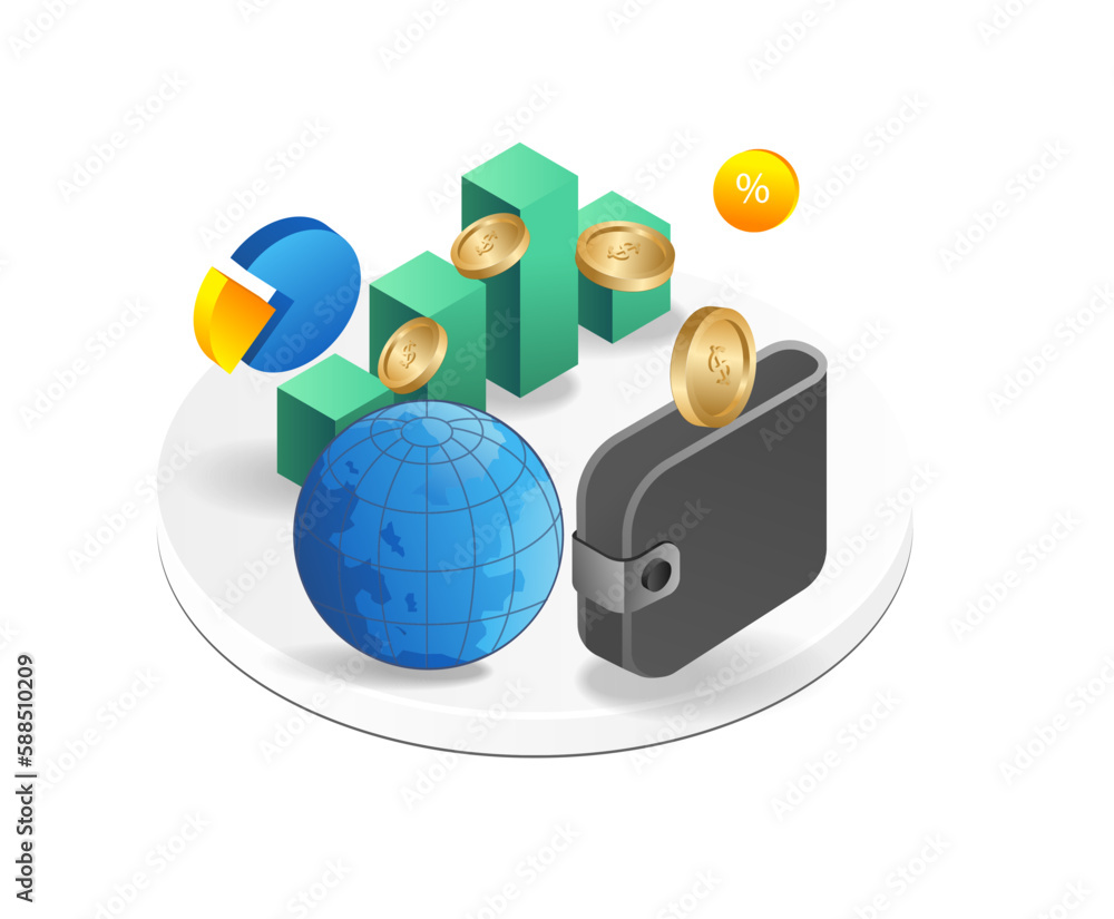 Poster global business isometric icon. 3d vector illustration for web design