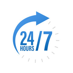 24-7 service concept. 24-7 open. Support service icon. 24 Hours a day service icon. 24 hours a day and 7 days a week. Vector illustration