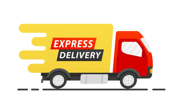Delivery of fast delivery truck with times. Online delivery service. Express delivery, fast moving. Fast delivery for applications and websites. Delivery concept. Vector illustration