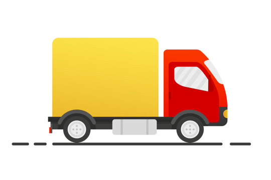 Red delivery van. Express delivery services commercial truck. Delivery service concept. Vector illustration