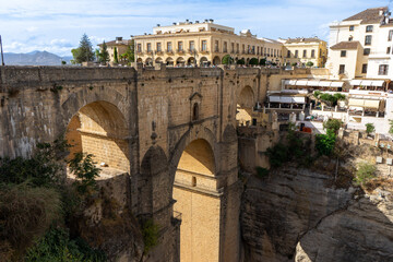 Obraz na płótnie Canvas Panoramic view of Puente Nuevo Bridge at sunset in Ronda, Spain on October 23, 2022