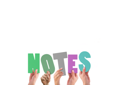 Cropped hands holding colorful word notes