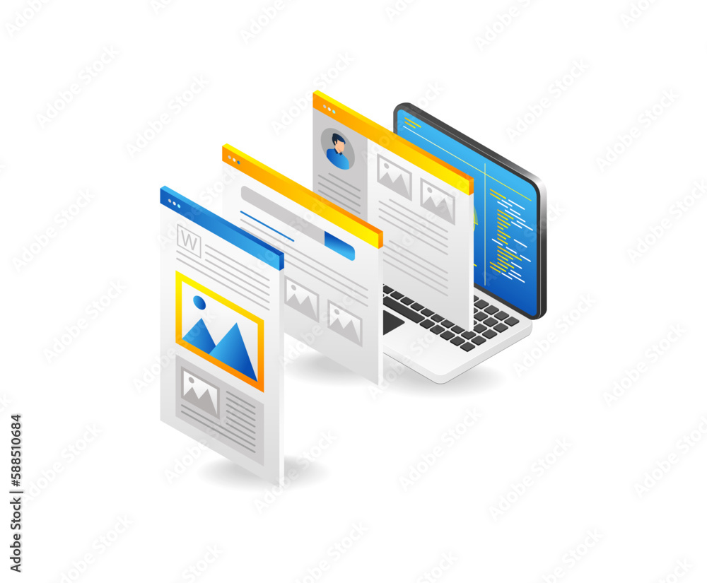 Poster Flat isometric design concept of web browser window. Vector illustration.