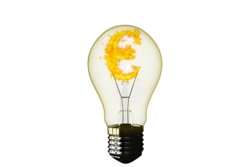 Close-up of Euro symbol burning in light bulb 