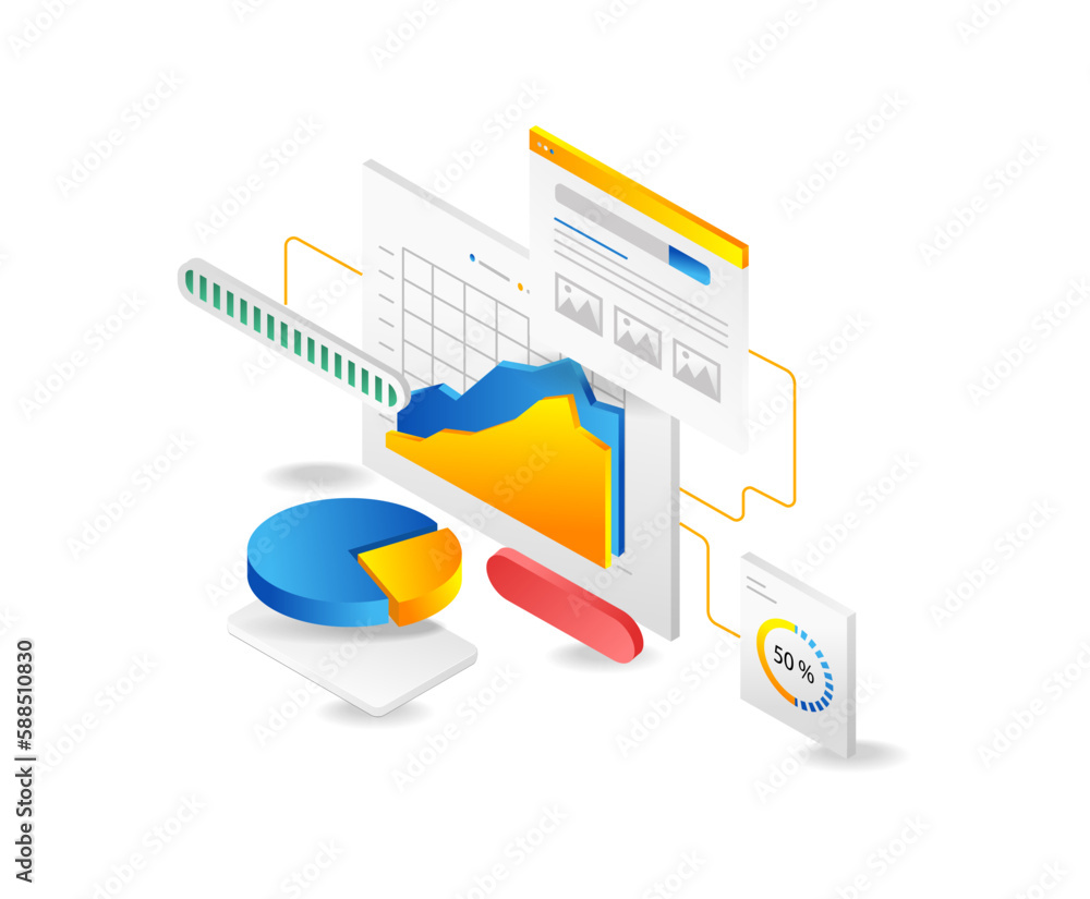 Aufkleber Isometric web analytics concept. Data analysis. Data analysis. Vector illustration.