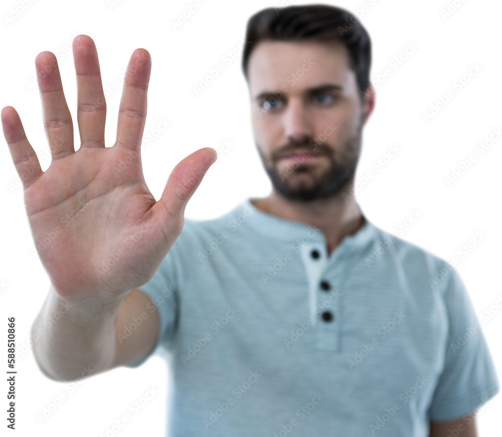 Poster man touching invisible screen