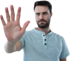 Man touching invisible screen