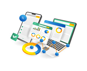 Flat design modern vector illustration concept of digital marketing, business analysis and strategy.