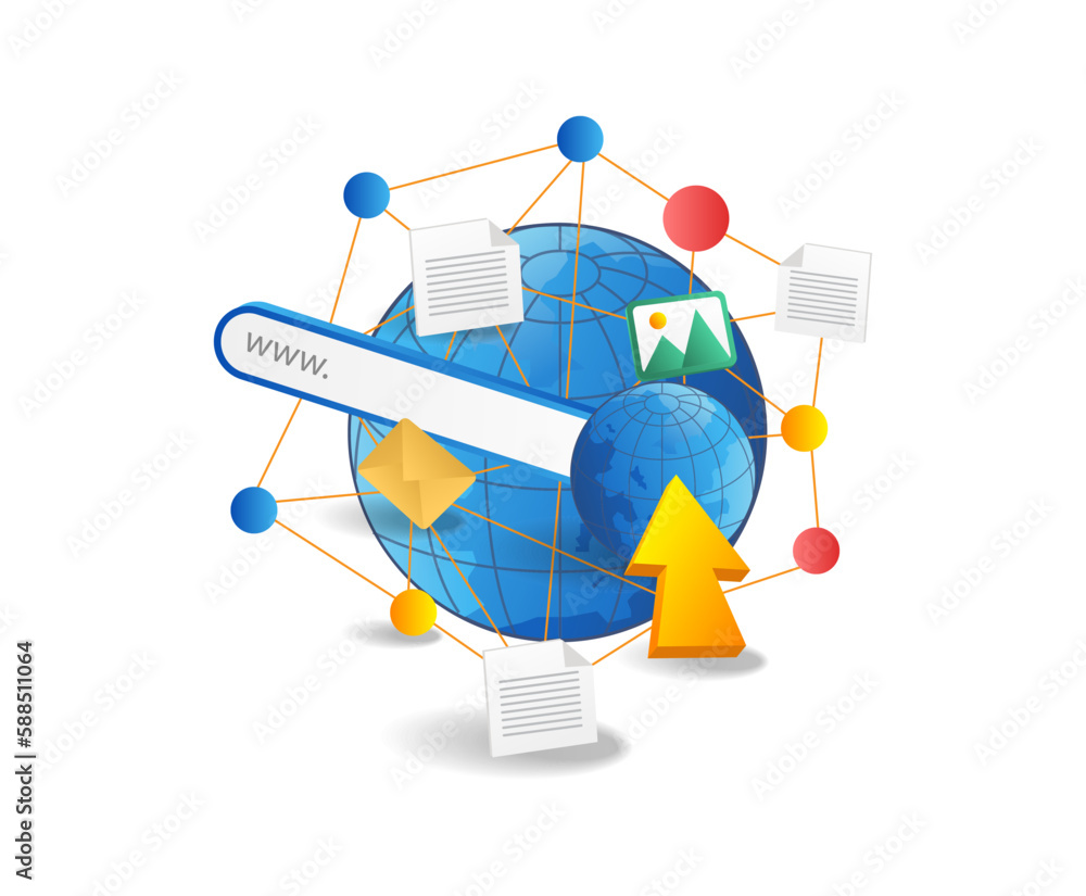 Poster search engine optimization concept with globe and icons. vector illustration.