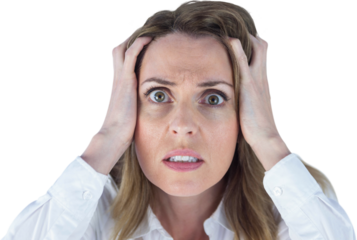 Stressed businesswoman with hands on her head