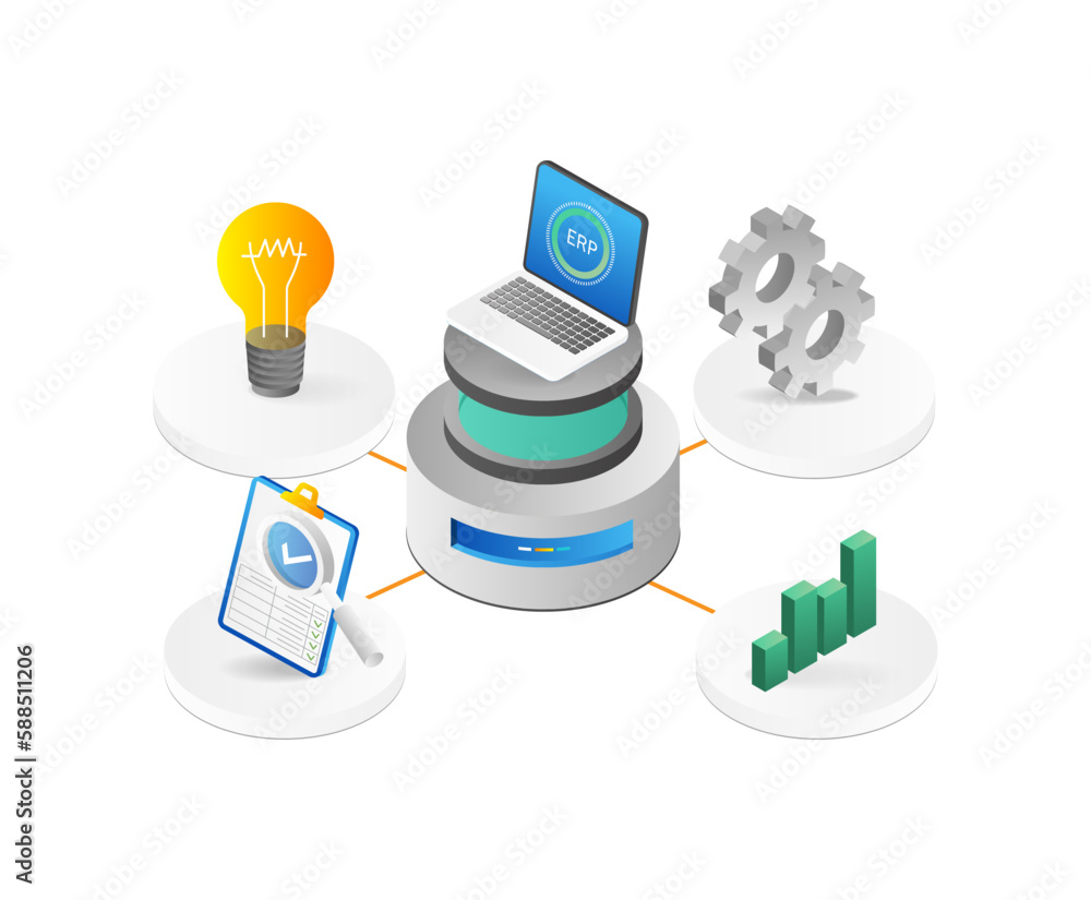 Poster Concept of software development. Isometric 3d vector illustration.
