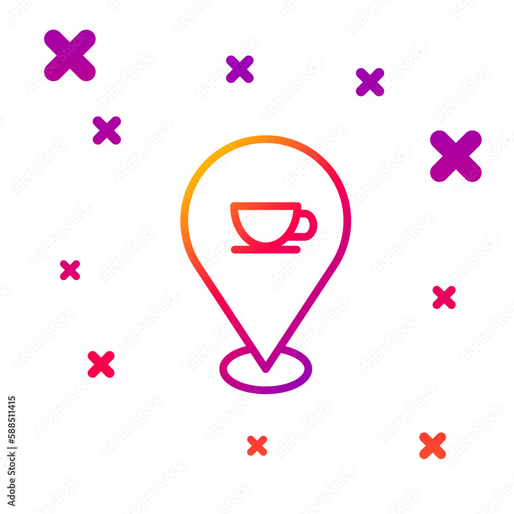 Poster color line location with coffee cup icon isolated on white background. gradient random dynamic shape