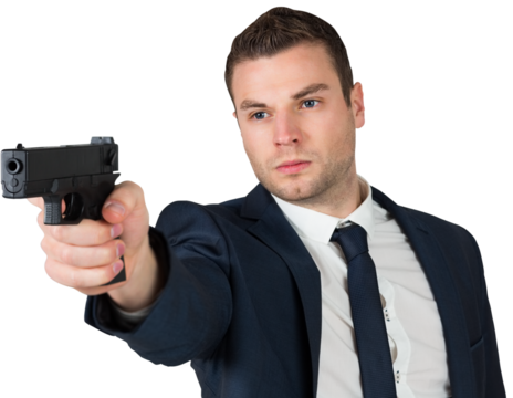 Serious businessman pointing a gun