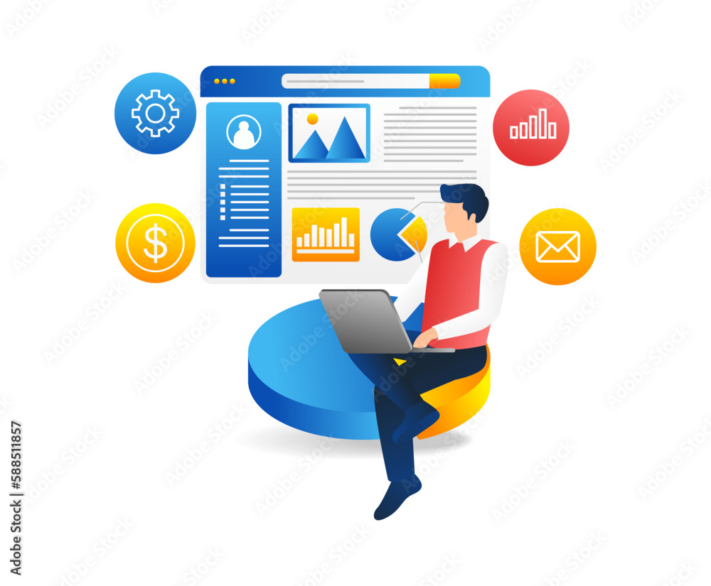 Poster flat design illustration concepts for business analysis and planning, consulting, team work, project