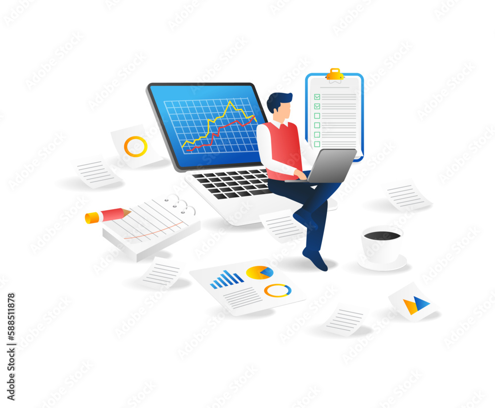 Aufkleber Flat design illustration concepts for business analysis and planning consulting team work project management financial report