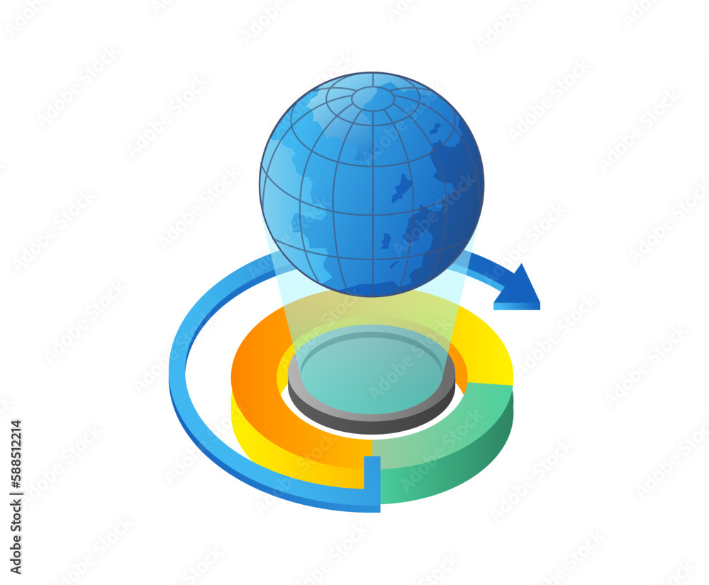 Fototapete globe and pie chart isometric 3d icon on a white background