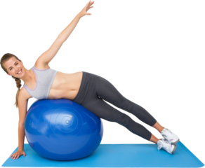 Portrait of a fit woman stretching on fitness ball