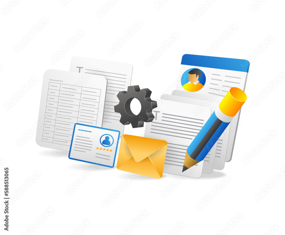 Poster 3d isometric illustration concept of making a lot of blog article text data
