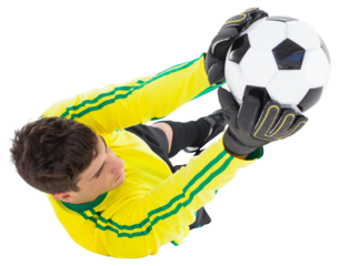 Goalkeeper holding foot ball