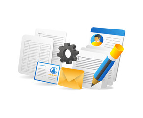 3d isometric illustration concept of making a lot of blog article text data