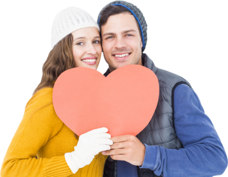 Portarit of happy couple holding paper heart - Powered by Adobe
