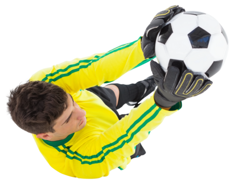 Goalkeeper holding foot ball