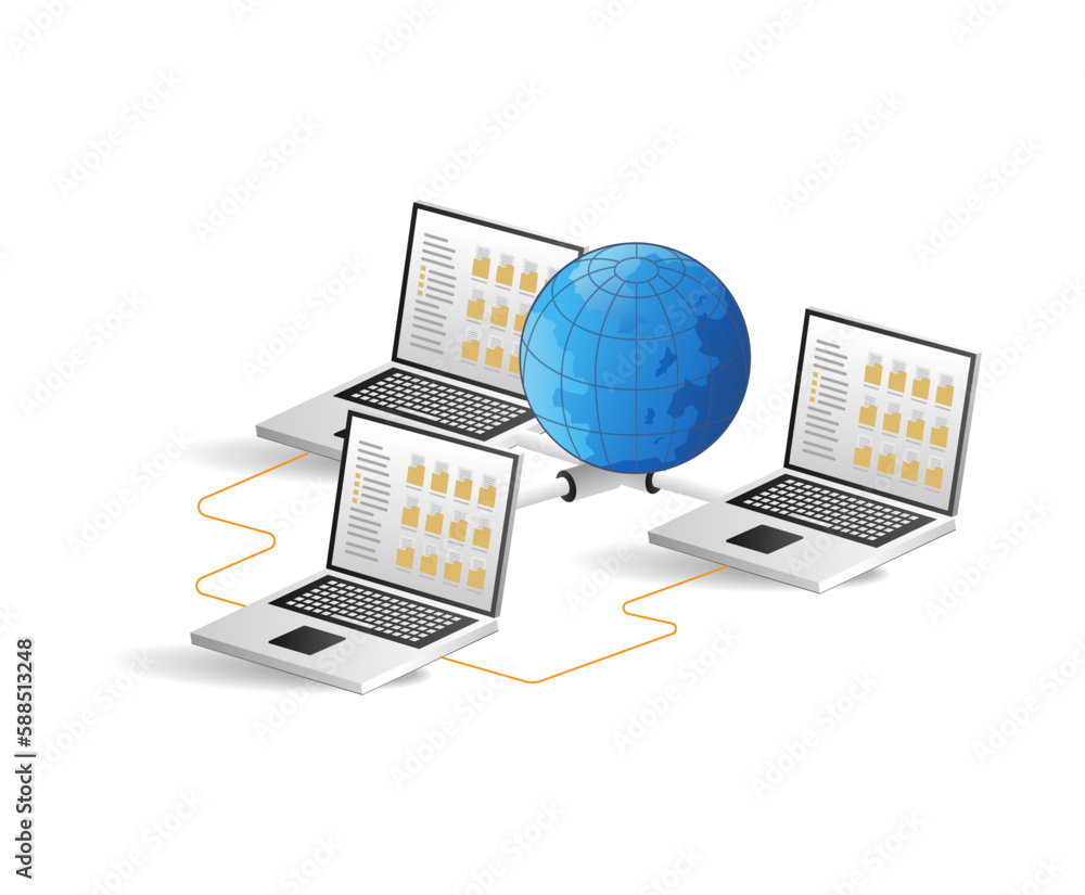 Aufkleber laptop connected to the global network. vector illustration isolated on white background.