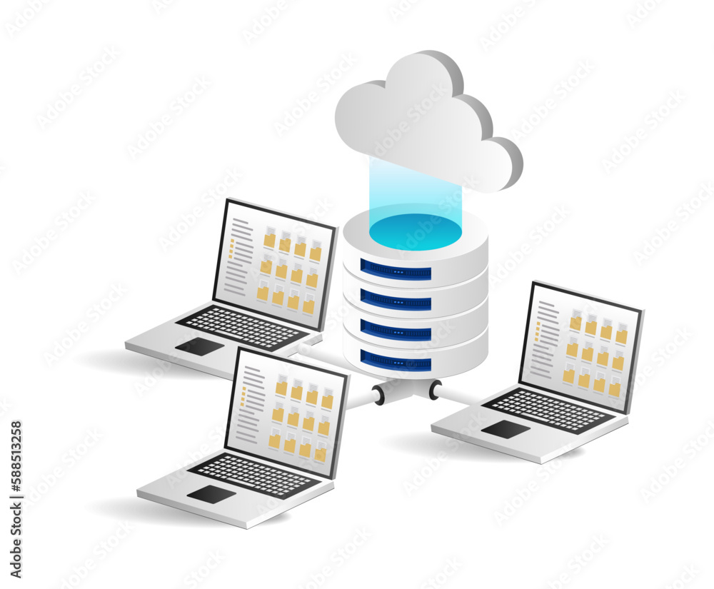 Poster cloud computing concept with servers and cloud icon over white background. vector illustration
