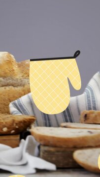 Animation of falling yellow gloves over bread