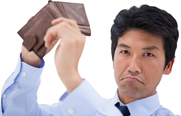 Businessman showing his empty wallet