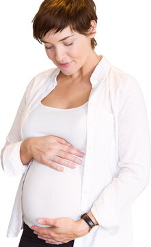 Beautiful pregnant woman holding belly