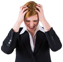 Stressed businesswoman with hands on her head