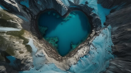 heart shaped lake. generative Ai